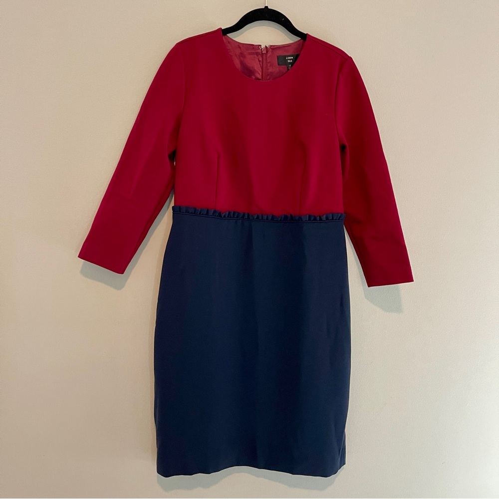 J. Crew 365 Midi Dress Burgundy Blue Color Block Sheath Size 12 Career Office